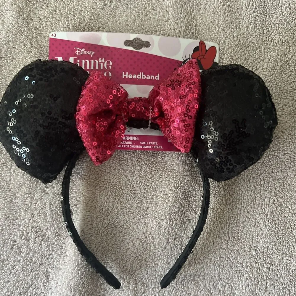 Disney Minnie Mouse‎ Girls Headband with Sequence Ears and Red Bow NWT
